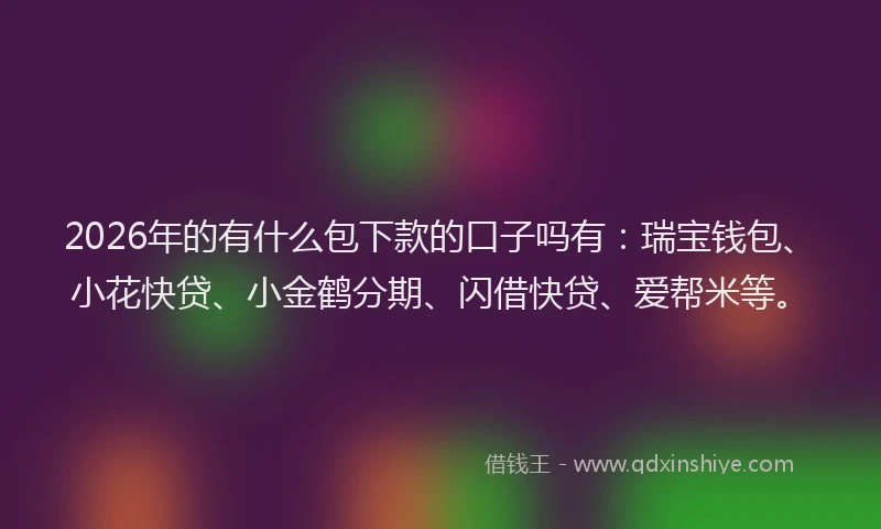 2026年的有什么包下款的口子吗有：瑞宝钱包、小花快贷、小金鹤分期、闪借快贷、爱帮米等。