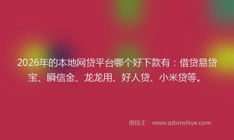 2026年的本地网贷平台哪个好下款有：借贷易贷宝、瞬信金、龙龙用、好人贷、小米贷等。
