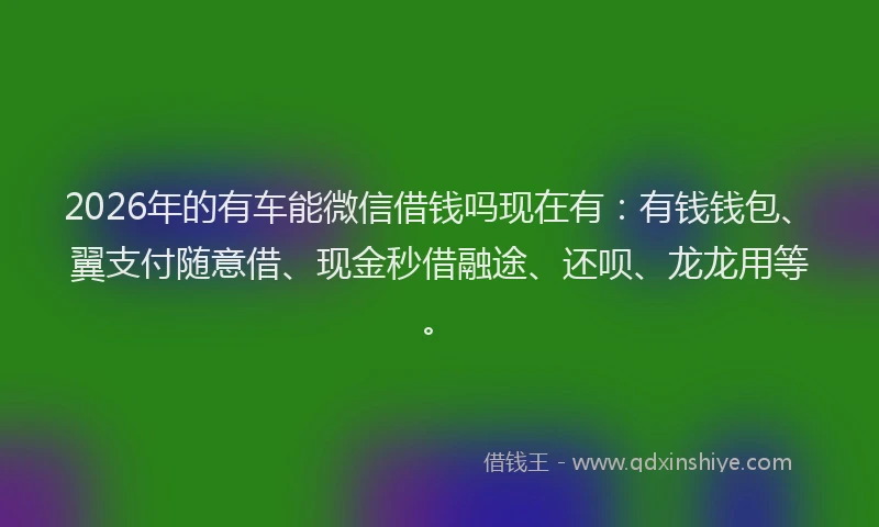 2026年的有车能微信借钱吗现在有：有钱钱包、翼支付随意借、现金秒借融途、还呗、龙龙用等。