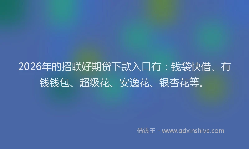 2026年的招联好期贷下款入口有：钱袋快借、有钱钱包、超级花、安逸花、银杏花等。