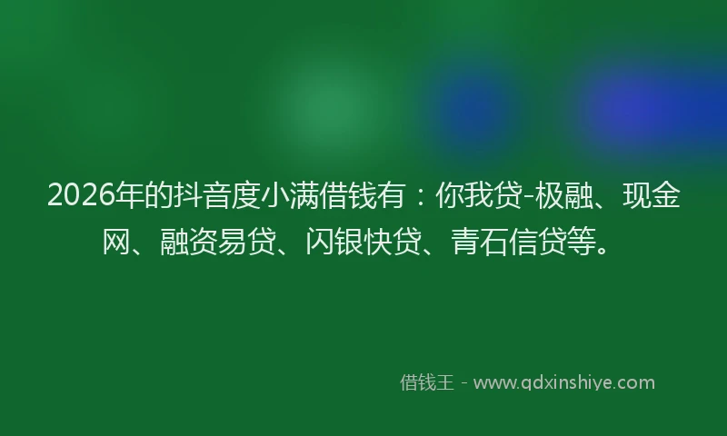 2026年的抖音度小满借钱有：你我贷-极融、现金网、融资易贷、闪银快贷、青石信贷等。