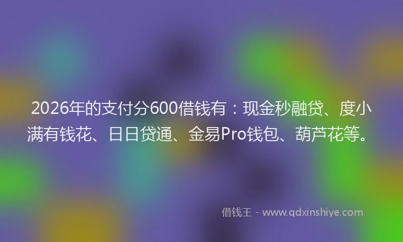 2026年的支付分600借钱有：现金秒融贷、度小满有钱花、日日贷通、金易Pro钱包、葫芦花等。