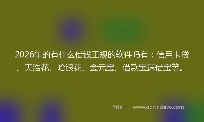 2026年的有什么借钱正规的软件吗有：信用卡贷、天浩花、哈银花、金元宝、借款宝速借宝等。