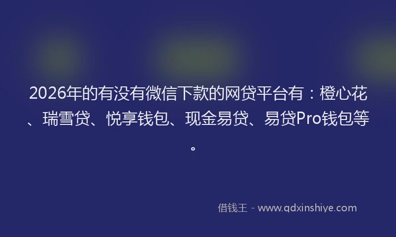 2026年的有没有微信下款的网贷平台有：橙心花、瑞雪贷、悦享钱包、现金易贷、易贷Pro钱包等。