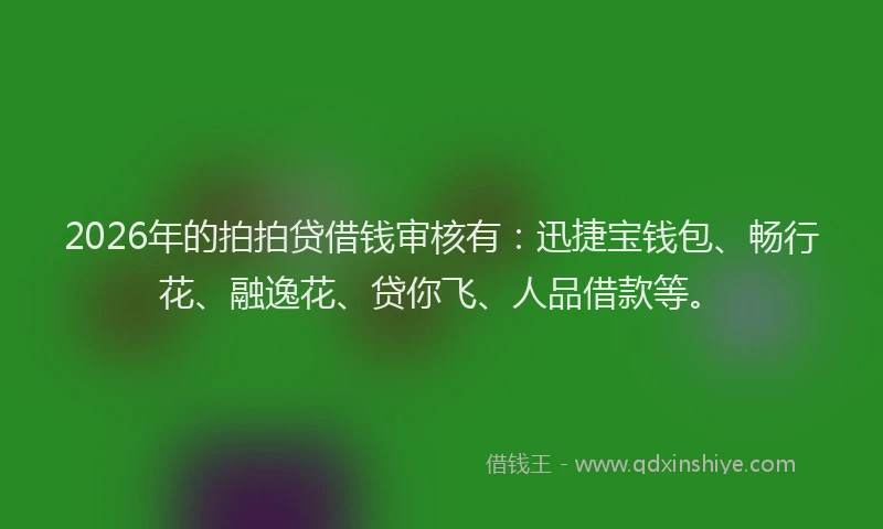 2026年的拍拍贷借钱审核有：迅捷宝钱包、畅行花、融逸花、贷你飞、人品借款等。