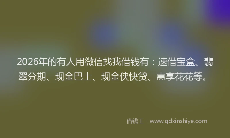 2026年的有人用微信找我借钱有：速借宝盒、翡翠分期、现金巴士、现金侠快贷、惠享花花等。