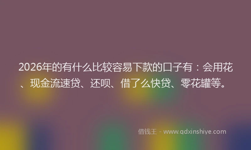 2026年的有什么比较容易下款的口子有：会用花、现金流速贷、还呗、借了么快贷、零花罐等。
