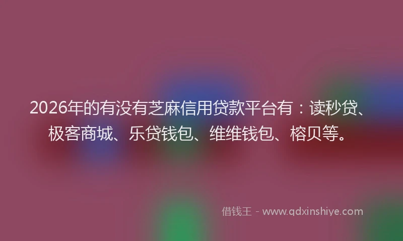 2026年的有没有芝麻信用贷款平台有：读秒贷、极客商城、乐贷钱包、维维钱包、榕贝等。