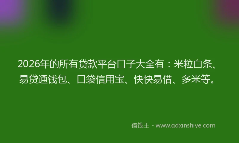 2026年的所有贷款平台口子大全有：米粒白条、易贷通钱包、口袋信用宝、快快易借、多米等。