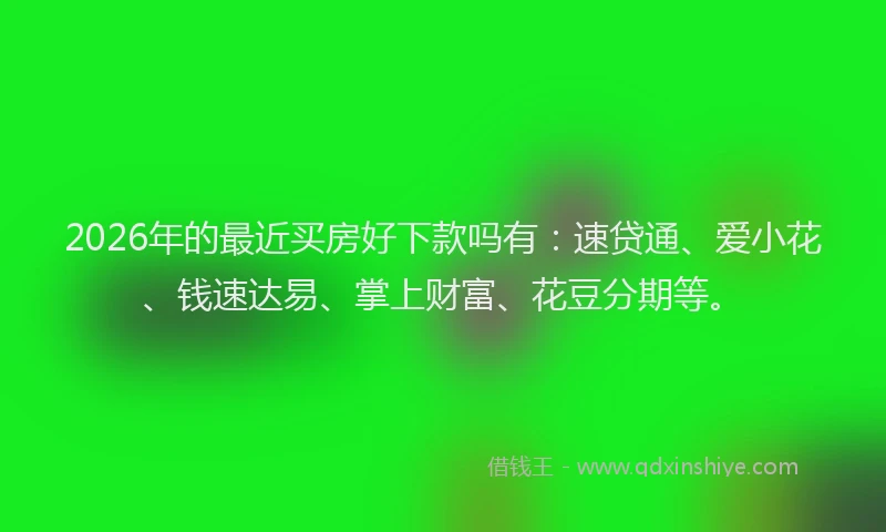 2026年的最近买房好下款吗有：速贷通、爱小花、钱速达易、掌上财富、花豆分期等。