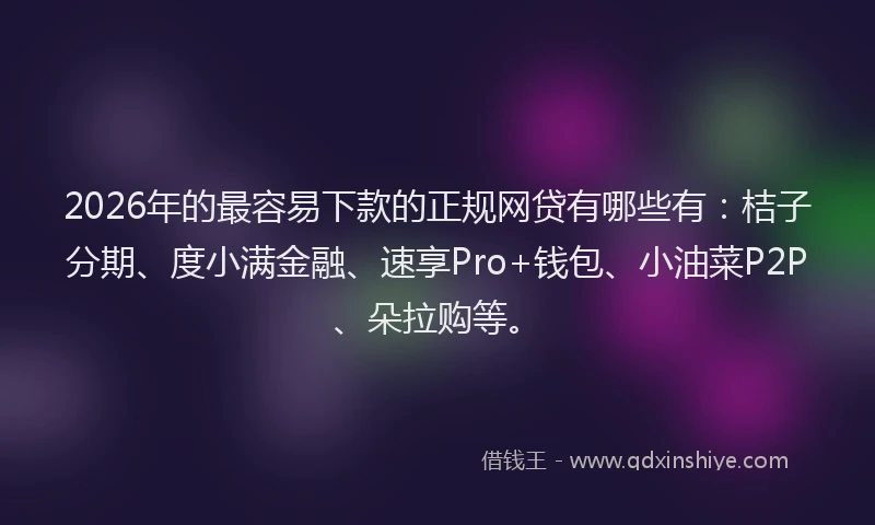 2026年的最容易下款的正规网贷有哪些有：桔子分期、度小满金融、速享Pro+钱包、小油菜P2P、朵拉购等。