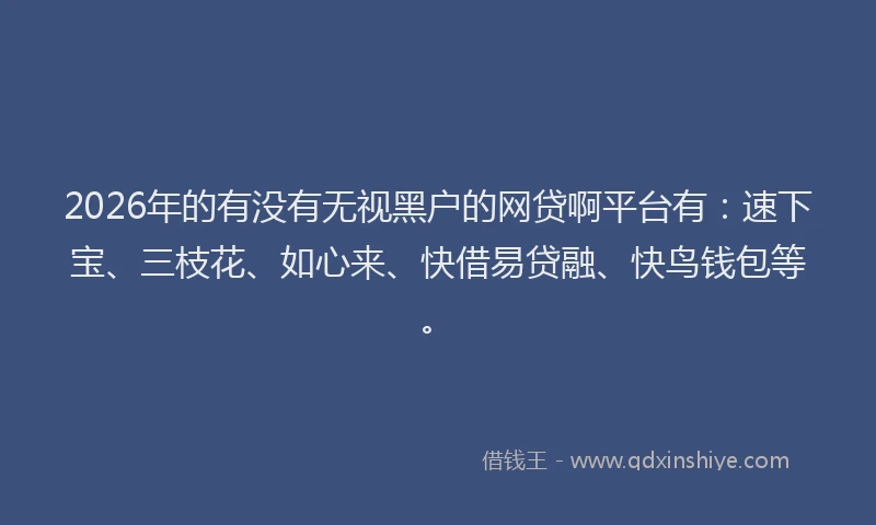 2026年的有没有无视黑户的网贷啊平台有：速下宝、三枝花、如心来、快借易贷融、快鸟钱包等。