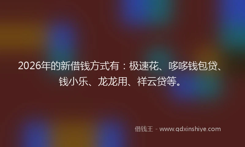 2026年的新借钱方式有：极速花、哆哆钱包贷、钱小乐、龙龙用、祥云贷等。