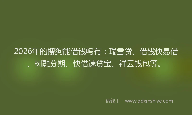 2026年的搜狗能借钱吗有：瑞雪贷、借钱快易借、树融分期、快借速贷宝、祥云钱包等。