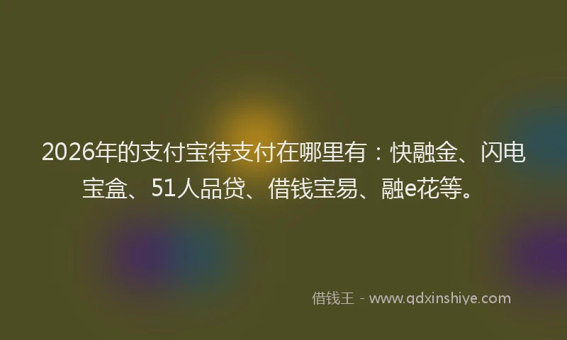 2026年的支付宝待支付在哪里有：快融金、闪电宝盒、51人品贷、借钱宝易、融e花等。
