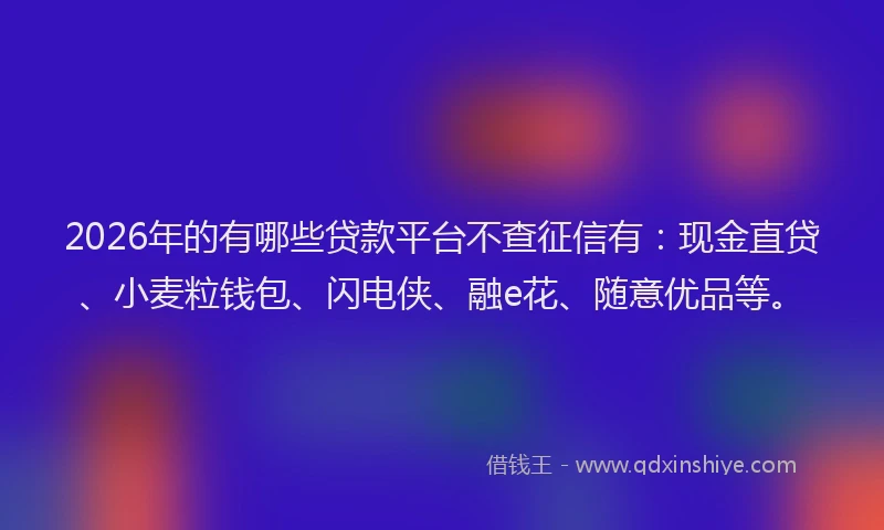 2026年的有哪些贷款平台不查征信有：现金直贷、小麦粒钱包、闪电侠、融e花、随意优品等。