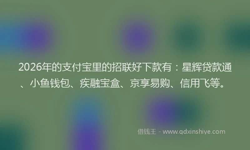 2026年的支付宝里的招联好下款有：星辉贷款通、小鱼钱包、疾融宝盒、京享易购、信用飞等。