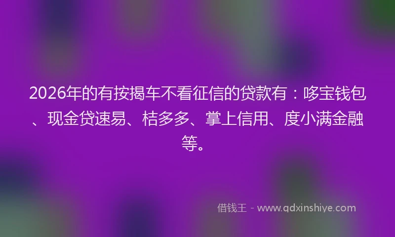 2026年的有按揭车不看征信的贷款有：哆宝钱包、现金贷速易、桔多多、掌上信用、度小满金融等。