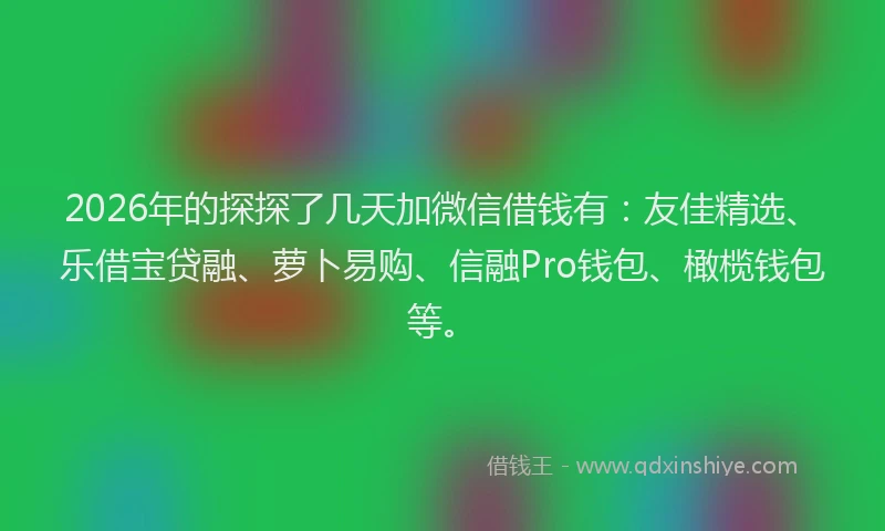 2026年的探探了几天加微信借钱有：友佳精选、乐借宝贷融、萝卜易购、信融Pro钱包、橄榄钱包等。