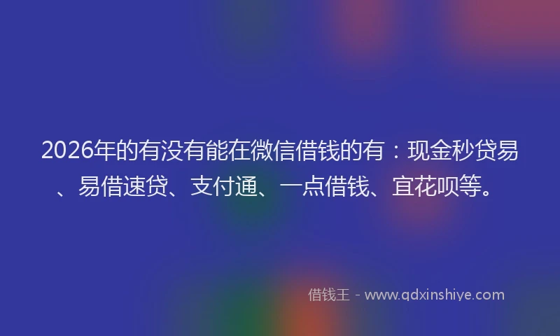 2026年的有没有能在微信借钱的有：现金秒贷易、易借速贷、支付通、一点借钱、宜花呗等。