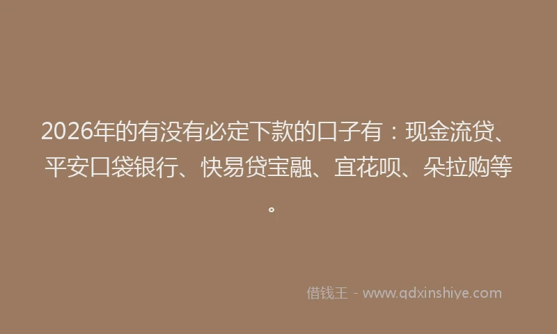 2026年的有没有必定下款的口子有：现金流贷、平安口袋银行、快易贷宝融、宜花呗、朵拉购等。