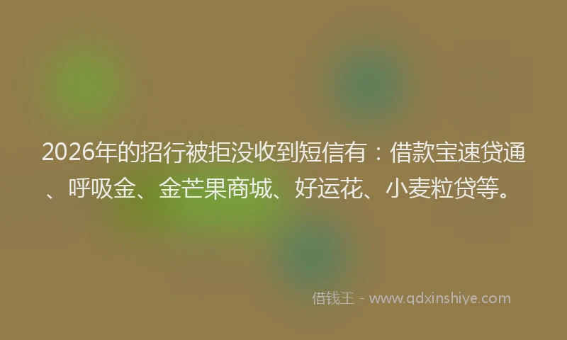 2026年的招行被拒没收到短信有：借款宝速贷通、呼吸金、金芒果商城、好运花、小麦粒贷等。