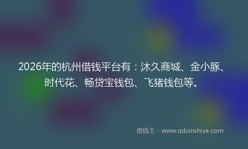 2026年的杭州借钱平台有：沐久商城、金小豚、时代花、畅贷宝钱包、飞猪钱包等。
