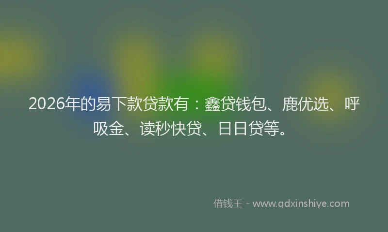 2026年的易下款贷款有：鑫贷钱包、鹿优选、呼吸金、读秒快贷、日日贷等。