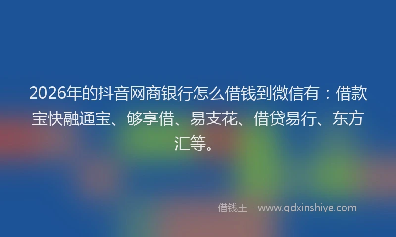2026年的抖音网商银行怎么借钱到微信有：借款宝快融通宝、够享借、易支花、借贷易行、东方汇等。