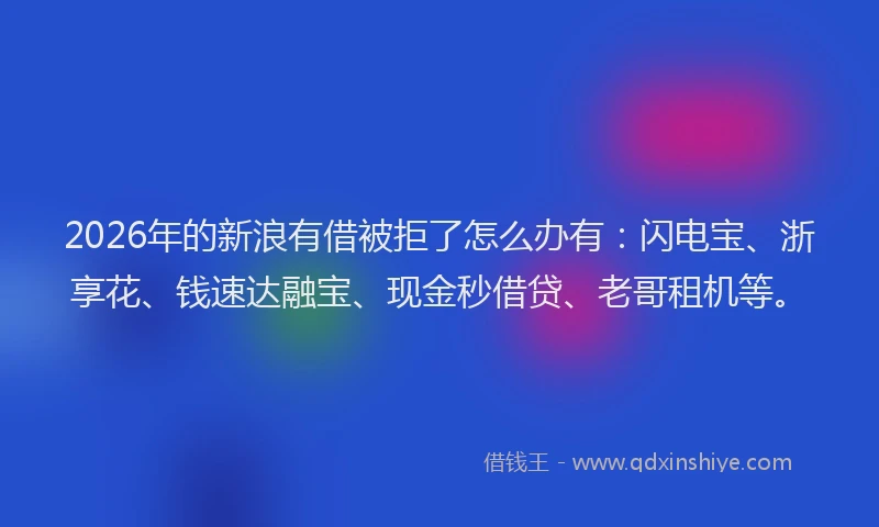 2026年的新浪有借被拒了怎么办有：闪电宝、浙享花、钱速达融宝、现金秒借贷、老哥租机等。