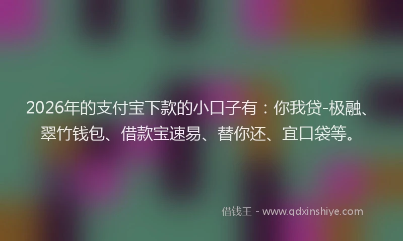 2026年的支付宝下款的小口子有：你我贷-极融、翠竹钱包、借款宝速易、替你还、宜口袋等。