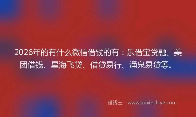 2026年的有什么微信借钱的有：乐借宝贷融、美团借钱、星海飞贷、借贷易行、涌泉易贷等。