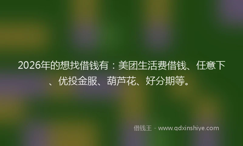2026年的想找借钱有：美团生活费借钱、任意下、优投金服、葫芦花、好分期等。