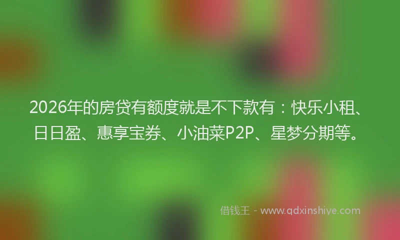 2026年的房贷有额度就是不下款有：快乐小租、日日盈、惠享宝券、小油菜P2P、星梦分期等。