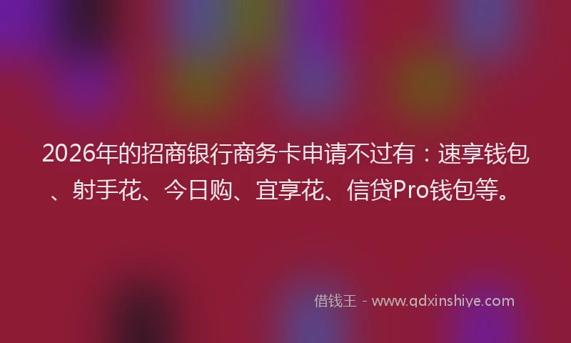 2026年的招商银行商务卡申请不过有：速享钱包、射手花、今日购、宜享花、信贷Pro钱包等。