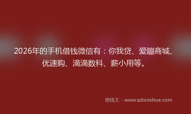 2026年的手机借钱微信有：你我贷、爱蹦商城、优速购、滴滴数科、薪小用等。