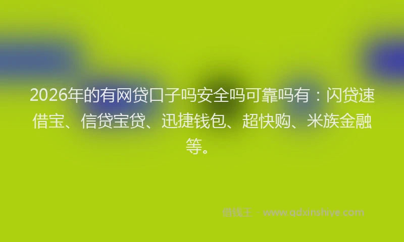 2026年的有网贷口子吗安全吗可靠吗有：闪贷速借宝、信贷宝贷、迅捷钱包、超快购、米族金融等。