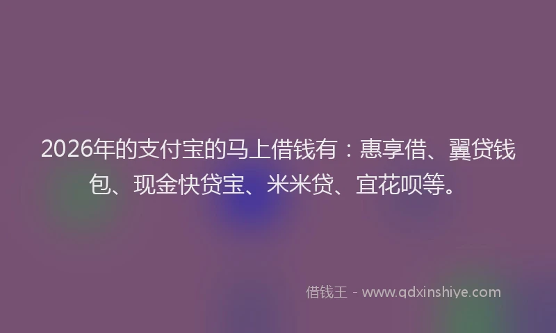 2026年的支付宝的马上借钱有：惠享借、翼贷钱包、现金快贷宝、米米贷、宜花呗等。