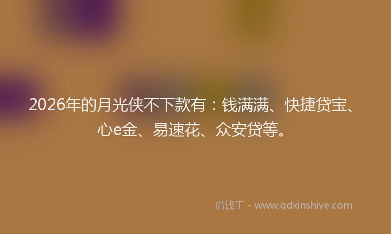 2026年的月光侠不下款有：钱满满、快捷贷宝、心e金、易速花、众安贷等。