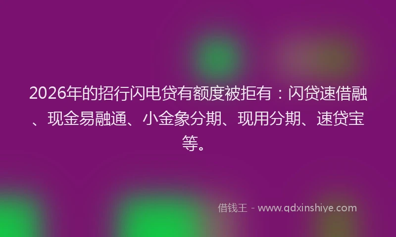 2026年的招行闪电贷有额度被拒有：闪贷速借融、现金易融通、小金象分期、现用分期、速贷宝等。