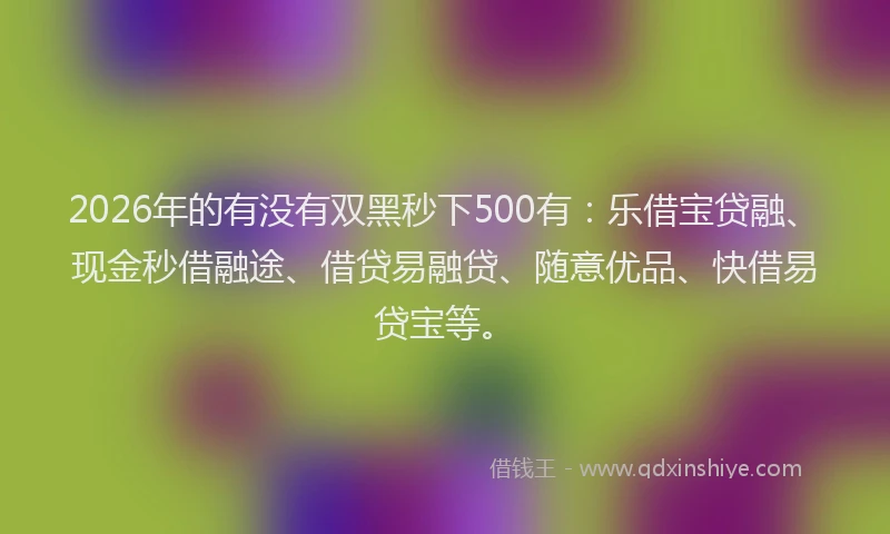 2026年的有没有双黑秒下500有：乐借宝贷融、现金秒借融途、借贷易融贷、随意优品、快借易贷宝等。