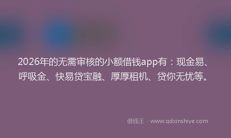 2026年的无需审核的小额借钱app有：现金易、呼吸金、快易贷宝融、厚厚租机、贷你无忧等。