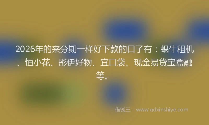 2026年的来分期一样好下款的口子有：蜗牛租机、恒小花、彤伊好物、宜口袋、现金易贷宝盒融等。