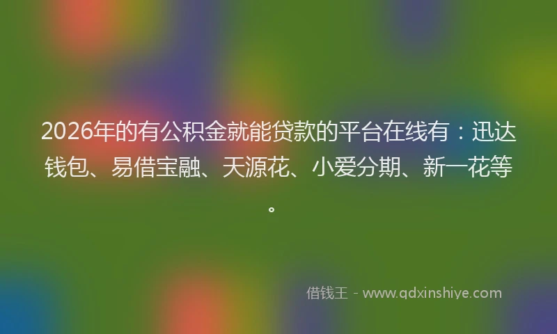 2026年的有公积金就能贷款的平台在线有：迅达钱包、易借宝融、天源花、小爱分期、新一花等。