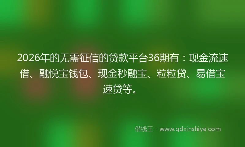 2026年的无需征信的贷款平台36期有：现金流速借、融悦宝钱包、现金秒融宝、粒粒贷、易借宝速贷等。