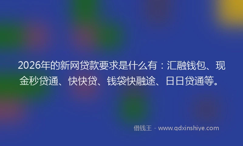 2026年的新网贷款要求是什么有：汇融钱包、现金秒贷通、快快贷、钱袋快融途、日日贷通等。