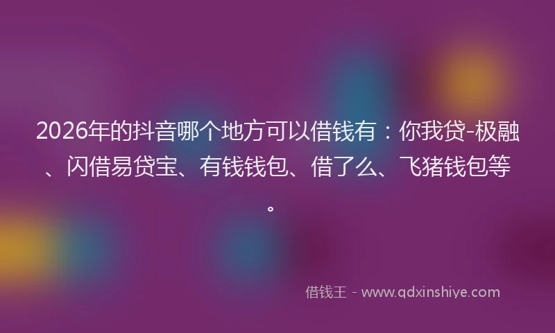 2026年的抖音哪个地方可以借钱有：你我贷-极融、闪借易贷宝、有钱钱包、借了么、飞猪钱包等。