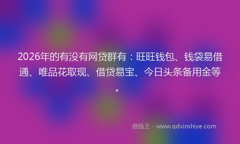 2026年的有没有网贷群有：旺旺钱包、钱袋易借通、唯品花取现、借贷易宝、今日头条备用金等。
