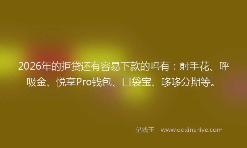 2026年的拒贷还有容易下款的吗有：射手花、呼吸金、悦享Pro钱包、口袋宝、哆哆分期等。