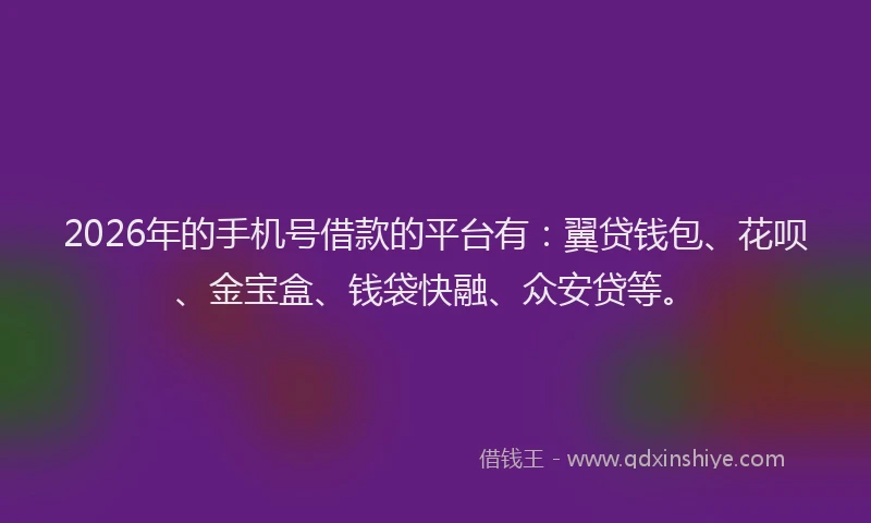 2026年的手机号借款的平台有：翼贷钱包、花呗、金宝盒、钱袋快融、众安贷等。